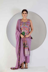 Lavender Digital print suit with Lycra pant and Dupatta