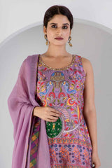 Lavender Digital print suit with Lycra pant and Dupatta