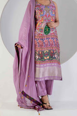 Lavender Digital print suit with Lycra pant and Dupatta