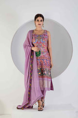 Lavender Digital print suit with Lycra pant and Dupatta