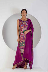 Purple Digital print suit with Lycra pant and Dupatta