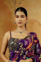 Purple Kalamkari Print Frill Saree set