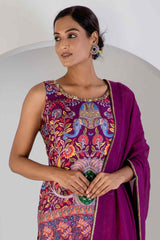 Purple Digital print suit with Lycra pant and Dupatta