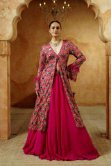 Magenta Mirror Work Jacket Lehenga Set