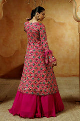 Magenta Mirror Work Jacket Lehenga Set