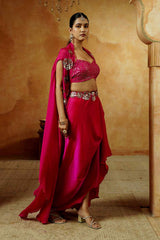 Magenta Dhoti Set with Floral Sequin Embriodery