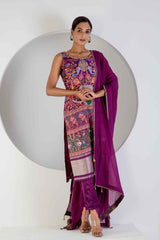 Purple Digital print suit with Lycra pant and Dupatta