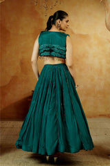 Emerald Green Ruffle Blouse with jacket Lehenga Set