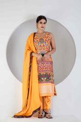 Yellow Digital print suit with Lycra pant and Dupatta