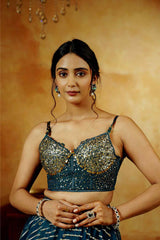 Teal Blue Sequin Bustier Lehenga Set