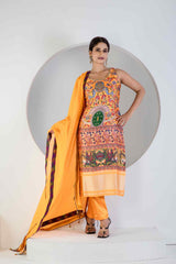 Yellow Digital print suit with Lycra pant and Dupatta