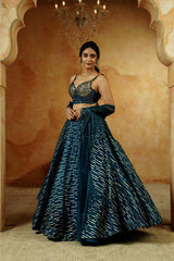 Teal Blue Sequin Bustier Lehenga Set