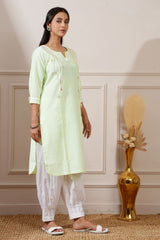 Bright Lime Green Cotton Straight Kurta & Afghani Pant