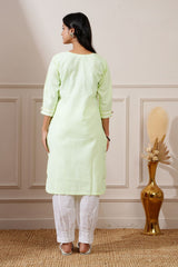 Bright Lime Green Cotton Straight Kurta & Afghani Pant