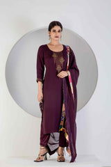 Wine Kurta Set With Hand Embroidered