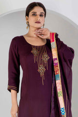 Wine Kurta Set With Hand Embroidered