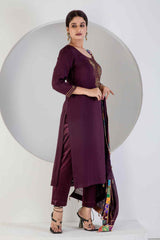 Wine Kurta Set With Hand Embroidered