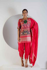Red Kurta Set With Tulip Pant and Dupatta