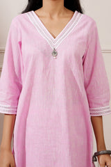 Pink Chicken Cotton Straight Kurta & Pant