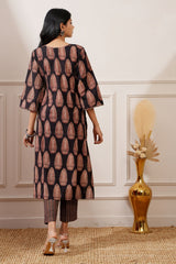 Black Bagru Print Cotton Straight Kurta & Pant