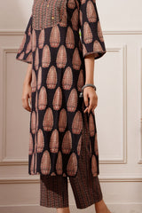 Black Bagru Print Cotton Straight Kurta & Pant