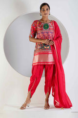 Red Kurta Set With Tulip Pant and Dupatta