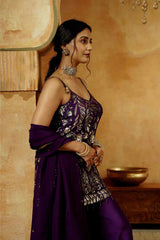 Purple Mirror Embroidered Sharara Set