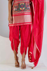 Red Kurta Set With Tulip Pant and Dupatta