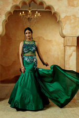 Emerald Green Embroidered Gown Set