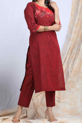 SINDOORI | Cotton Kurta Pant with Ikkat Yoke