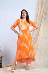 KESARIYA | Cotton Ikkat Kurta with striped pant