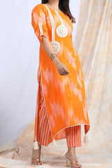 KESARIYA | Cotton Ikkat Kurta with striped pant