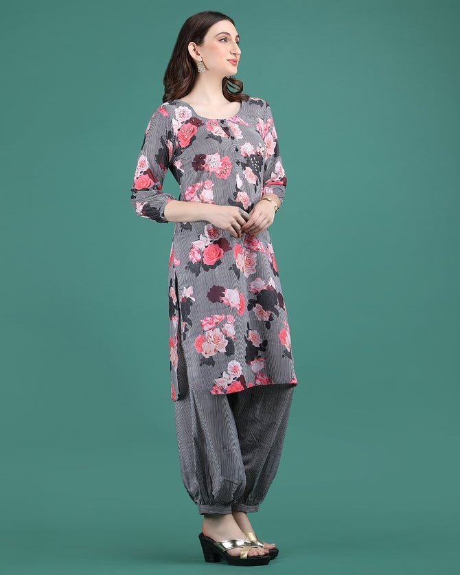 AANCHAL | Black Floral Print Kurta - Ritivesh By Ritika Aggarwal