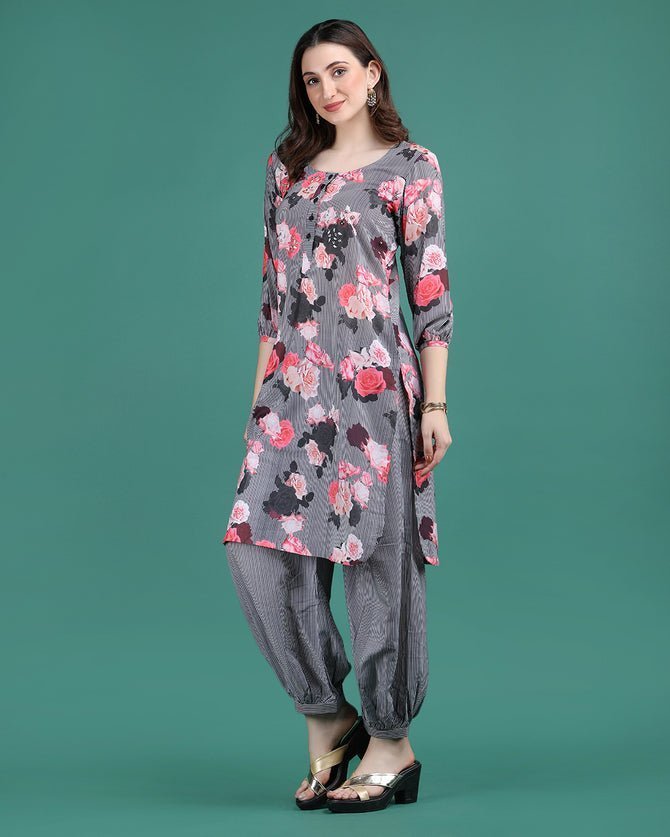 AANCHAL | Black Floral Print Kurta - Ritivesh By Ritika Aggarwal