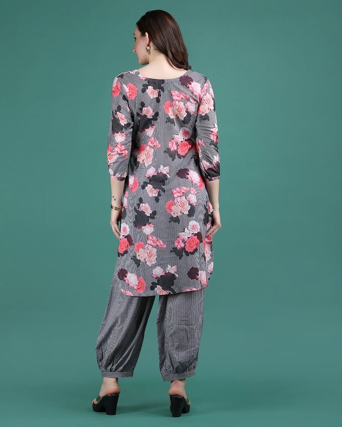 AANCHAL | Black Floral Print Kurta - Ritivesh By Ritika Aggarwal
