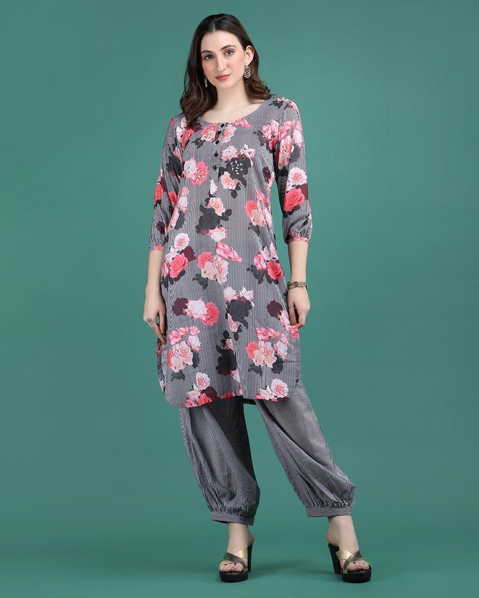 AANCHAL | Black Floral Print Kurta - Ritivesh By Ritika Aggarwal