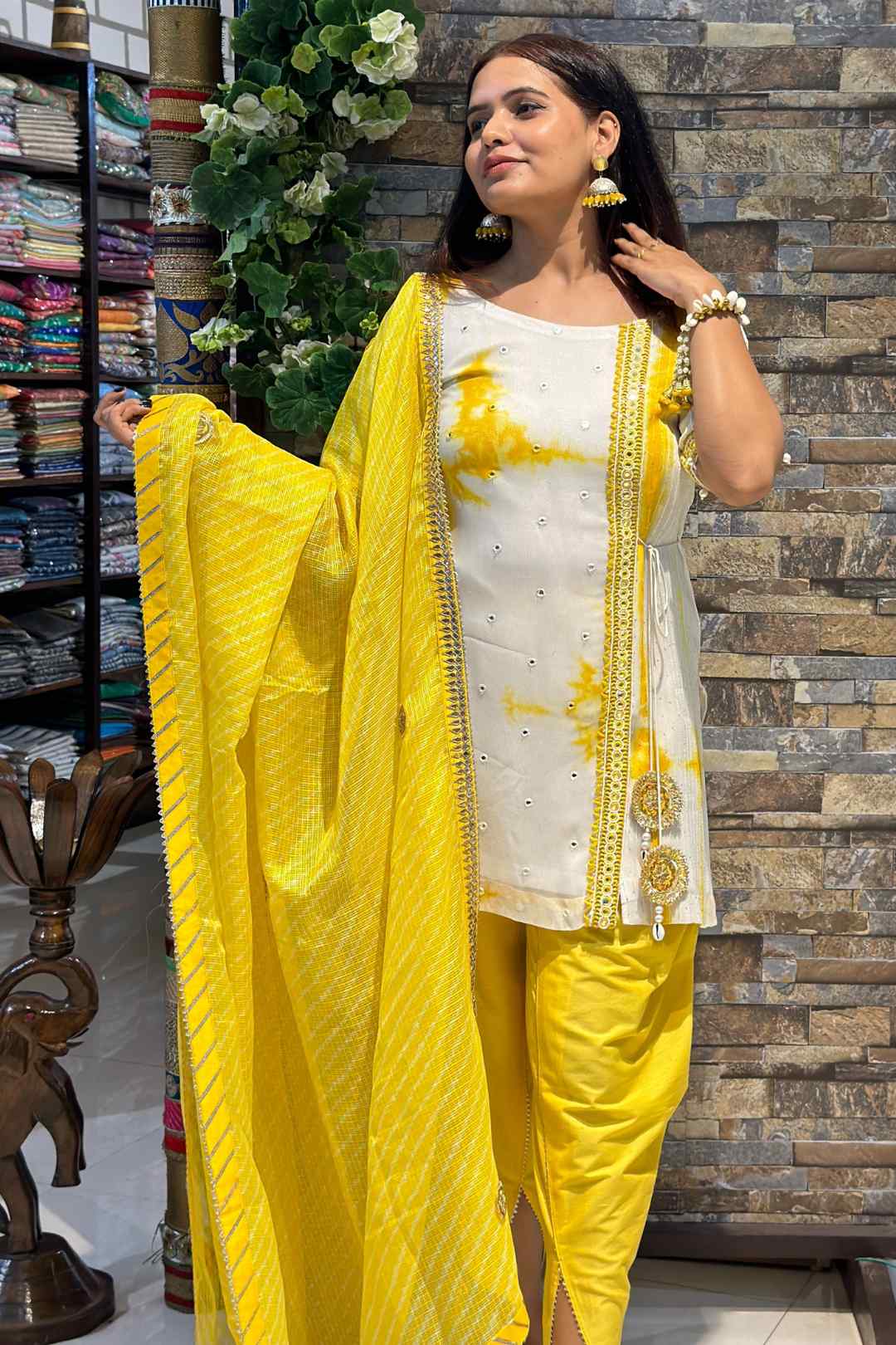 ABHA | Kurta & Tulip Pant with Leheriya Dupatta - Ritivesh By Ritika Aggarwal