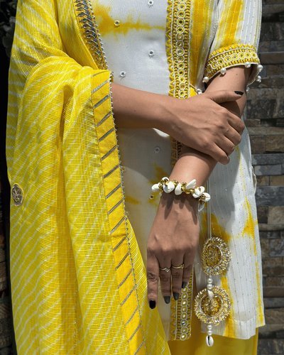 ABHA | Kurta & Tulip Pant with Leheriya Dupatta - Ritivesh By Ritika Aggarwal