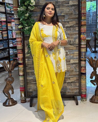 ABHA | Kurta & Tulip Pant with Leheriya Dupatta - Ritivesh By Ritika Aggarwal