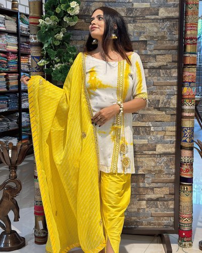 ABHA | Kurta & Tulip Pant with Leheriya Dupatta - Ritivesh By Ritika Aggarwal
