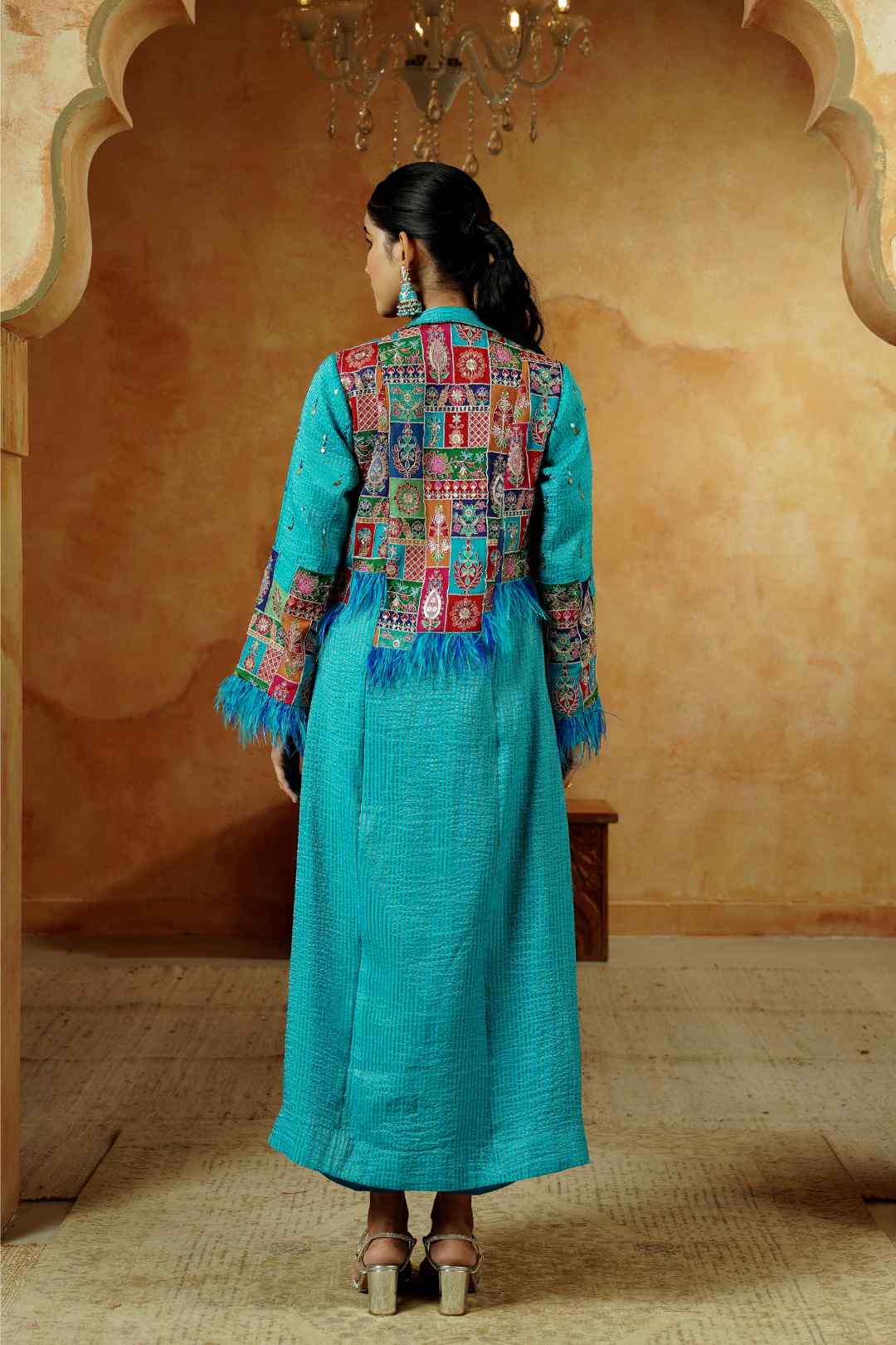 Aqua Blue Fusion Jacket Co - Ord Set - Ritivesh By Ritika Aggarwal