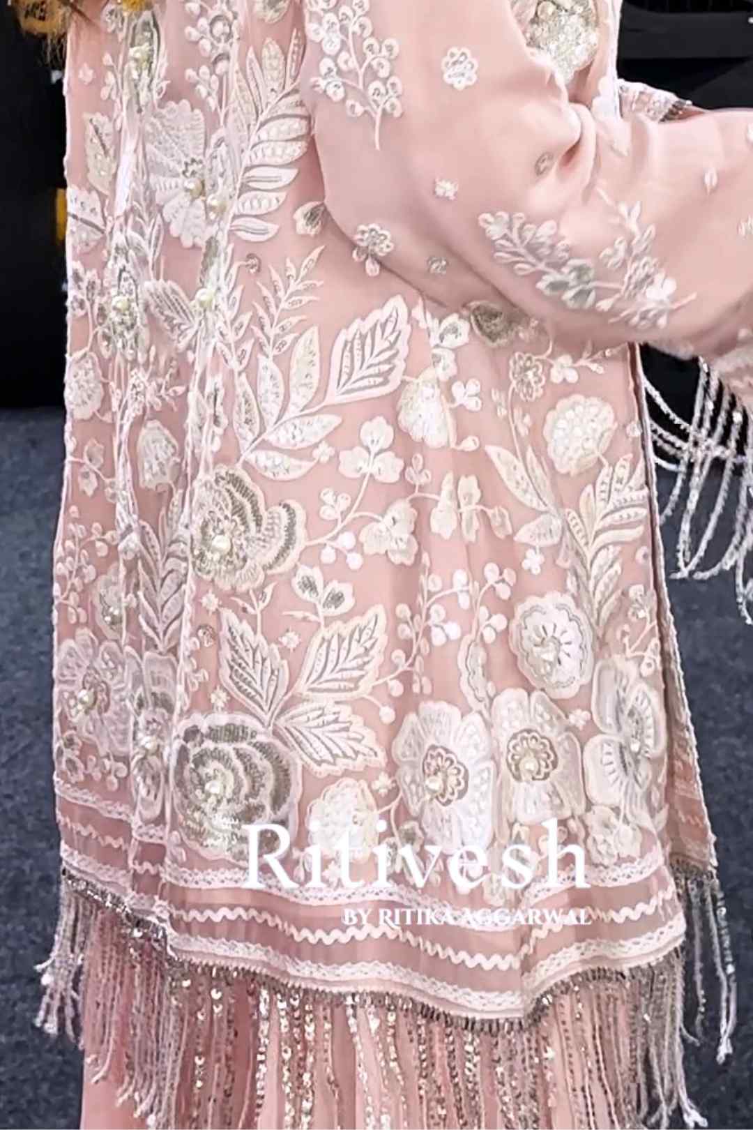 Baby Pink Hand - Embroidered Designer Co - ord Set - Ritivesh By Ritika Aggarwal