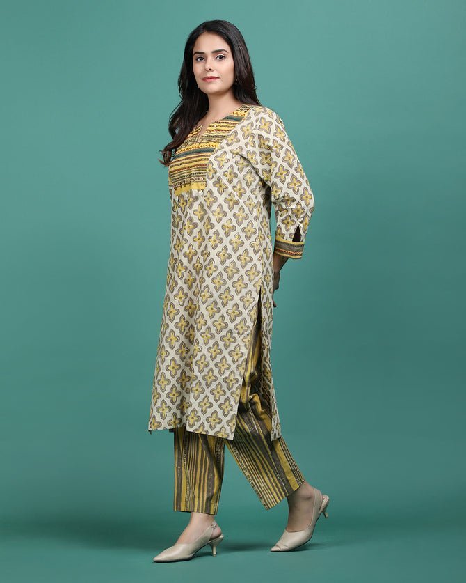 BAITHAK | Mustard Hand Emb Kurti - Ritivesh By Ritika Aggarwal