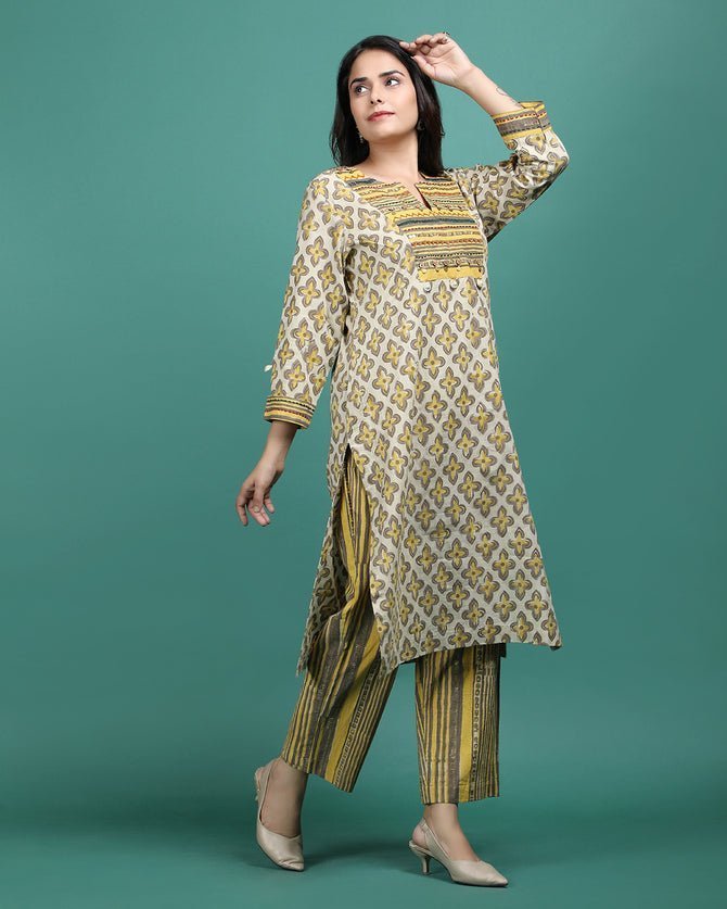 BAITHAK | Mustard Hand Emb Kurti - Ritivesh By Ritika Aggarwal