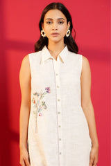 Beige Handloom Cotton Hand - Embroidered Straight Kurta & Pant - Ritivesh By Ritika Aggarwal