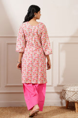 Beige/Gajri Cotton Digital Print Straight Kurta with Pant - Ritivesh By Ritika Aggarwal