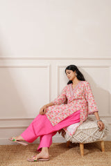 Beige/Gajri Cotton Digital Print Straight Kurta with Pant - Ritivesh By Ritika Aggarwal