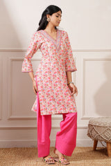 Beige/Gajri Cotton Digital Print Straight Kurta with Pant - Ritivesh By Ritika Aggarwal