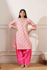 Beige/Gajri Cotton Digital Print Straight Kurta with Pant - Ritivesh By Ritika Aggarwal