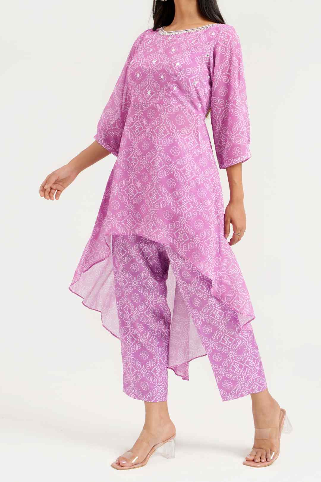 Black Bandhej Georgette Asymmetrical Co - ord Set - Ritivesh By Ritika Aggarwal